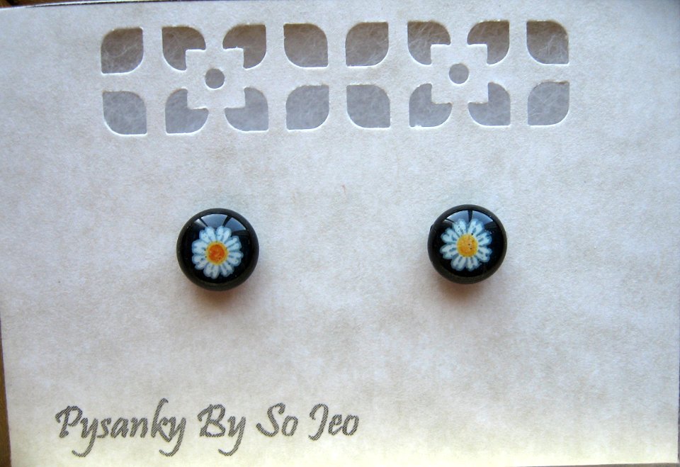 Tiny Blue Flowers Stud Earrings Pysanky Jewelry by So Jeo